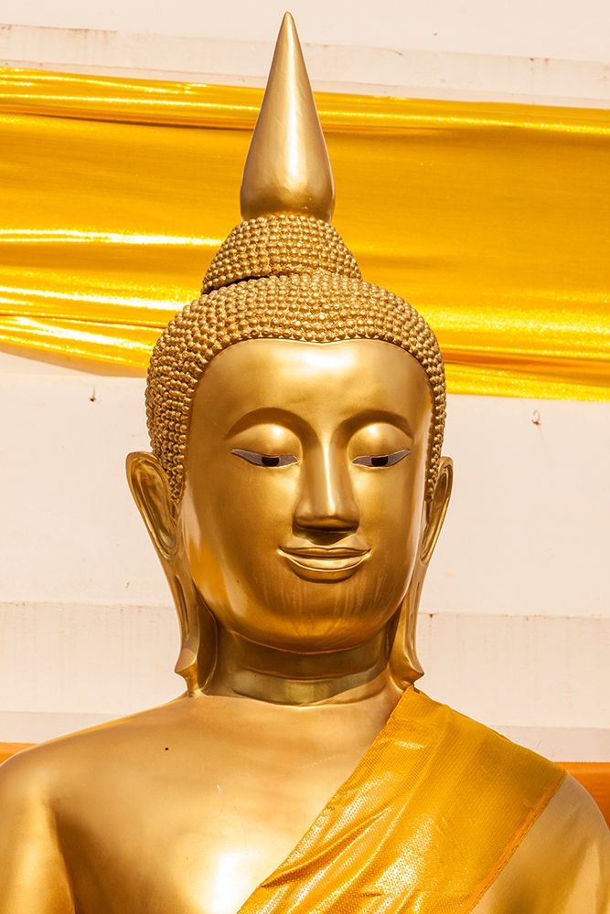 Thailand-Nong Khai Province Head and shoulders of golden Buddha statue art print by Tom Haseltine for $57.95 CAD